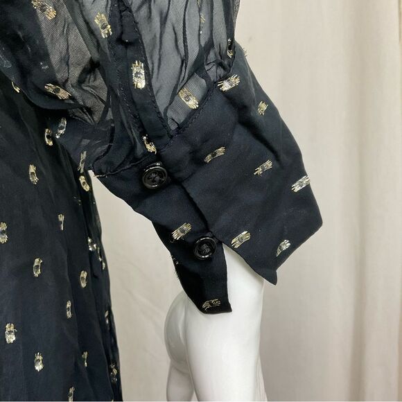 NEW Ba&sh Romy Black Silver Gathered Metallic Fil Coupe’ Maxi Dress 6 - Picture 11 of 16